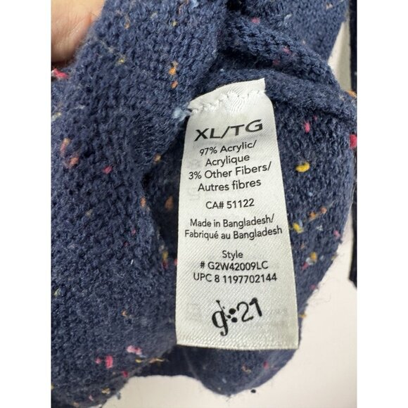 Professor Academia Grandpa Cardigan XL Navy Marled Knit Elbow Patch Y2K Retro - Picture 2 of 7